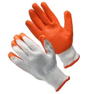 Abrasion Resistant 10 Gauge Polyester Knitted Cotton Safety Gloves Orange Latex Palm Finished Construction Gloves