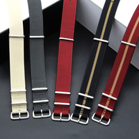 Bracelets de montre en nylon côtelé couleur bordeaux vintage, tissés rayés, en tissu monobloc, 18mm 20mm 22mm, double boucle