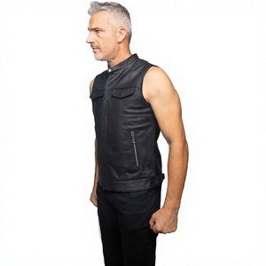 Gilet moto en cuir respirant pour homme, col montant, sans fermeture, couleur unie, vêtement d'extérieur pour motard, hiver - Product Image 3