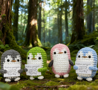 WOWEI Mini Pingouin au Crochet Amusant, Pingouin Émotionnel Amusant avec Carte de Soutien Émotionnel sur le Devant