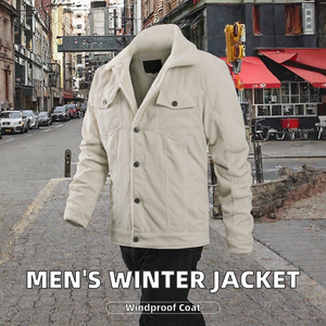 Veste d'hiver pour homme en velours côtelé doublée de polaire, col en sherpa, coupe décontractée, veste d'extérieur - Product Image 2