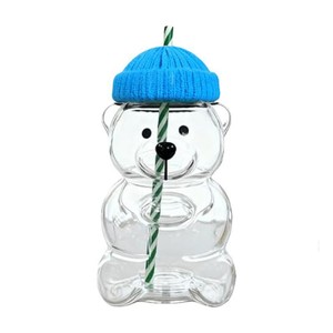 Bouteille d'eau en verre écologique TGYW en forme d'ours, <span class=keywords><strong>tasse</strong></span> Starbucks Teddy Bear avec paille et couvercle, design mignon - Product Image 3