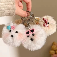 En gros, Porte-clés et breloque de sac en peluche chien mignon avec nœud, pompon moelleux et lunettes, doux, durable, pour sac à dos, pendentif ou figurine