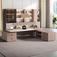 Ensemble de bureau exécutif moderne et minimaliste avec bureau de direction à double piétement, chaise de bureau, mobilier de bureau haut de gamme en bois de luxe léger