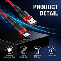 Câble de données USB 3A vers USB-C, cordon de charge rapide tressé en nylon pour iPhone 17, 16, 15 et smartphones/tablettes Android