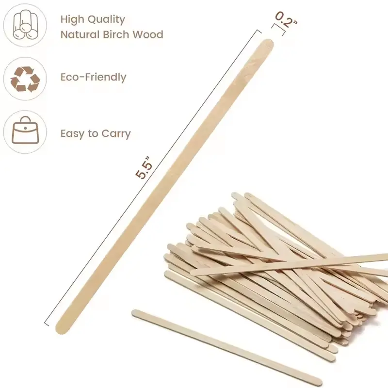 Экологически чистая индивидуальная упаковка с логотипом, деревянная гладкая поверхность, одноразовая бамбуковая мешалка для кофе