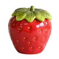 Op Maat Gemaakte Vintage 3d Fruitvormige Container Voor Voedselopslag Conserveer Overdekte Pot Keramische Rode Aardbei Jampotten Pot Met Deksel