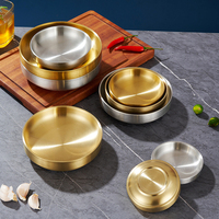 Mini plats coréens ronds, bols à sauce pour sushi, bols à assaisonnement, assiettes à apéritif, plats à sauce soja en acier inoxydable 18/8 à double paroi