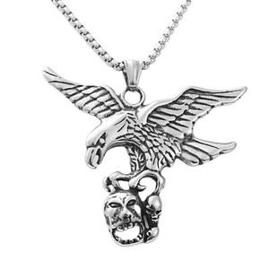 Collier avec pendentif aigle en acier inoxydable pour homme, style punk rétro 190111 - Product Image 4