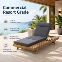 Ensemble de chaises longues d'extérieur en bois d'acacia, écologiques, couleur brun clair, résistantes à l'eau, avec coussins gris foncé pliables en 3 parties de 4 pouces, crème/beige