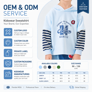 <span class=keywords><strong>Sweat</strong></span>-shirt à capuche 2-en-1 pour enfants MZJ, effet superposé, manches rayées, en mélange polyester-coton, motif universitaire, anti-plis - Product Image 6