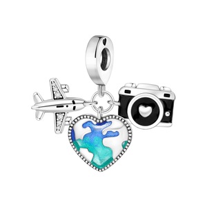 Breloque en argent sterling 925 en forme de moulin à vent, de globe terrestre et d'avion pour bracelets, joncs, pendentifs et perles – Cadeau idéal pour femmes et amies - Product Image 6