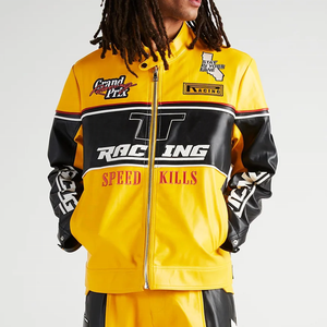 Chaqueta <span class=keywords><strong>de</strong></span> Cuero para Motociclista Personalizada Rainbow Spray, Fabricante <span class=keywords><strong>de</strong></span> Ropa Urbana Personalizada, Chaqueta <span class=keywords><strong>de</strong></span> Carreras <span class=keywords><strong>con</strong></span> Parches Motosport para Hombre - Product Image 1