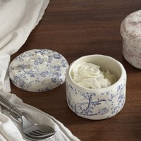 Bol à dessert en céramique florale française Lelyi avec couvercle, pot de rangement pour bonbons, pot à épices, prêt pour le micro-ondes, boîte de rangement pour bijoux, écologique