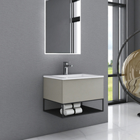 Produk Baru 600Mm Modern Wastafel Keramik Kamar Mandi Dinding Tergantung Dipasang Kabinet Vanity Set Unit