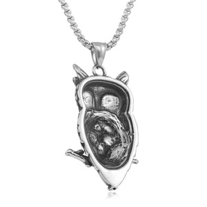 Collar de acero inoxidable con colgante de calavera de búho con ojos amarillos para hombres y mujeres, joyería de moda estilo punk 280750 - Product Image 2