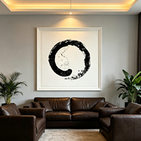 Peinture à l'huile minimaliste noire peinte à la main, motif cercle Zen abstrait Enso, sur toile, pour décoration murale moderne de bureau et de salon