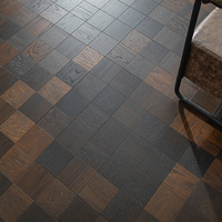 Parquet en bois d'ingénierie de luxe en teck foncé, design multicouche en damier