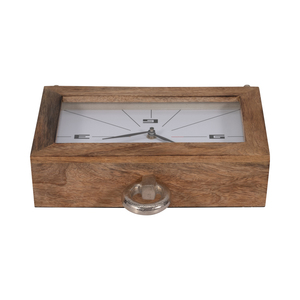 Rectangular Wood Desk Clock With Metal <b>Ring</b> Top Modern Design For Living Room Office Decorative Accent - Product Image 6