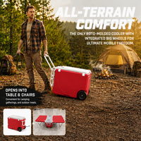 Glacière à roulettes 28L avec table et chaises pliantes, boîte à glace, pour voyage, plage, fête, résistante aux chocs, OEM