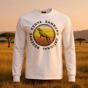 T-shirt a maniche lunghe della Riserva Nazionale Samburu del Kenya, design vintage safari - Product Image 3