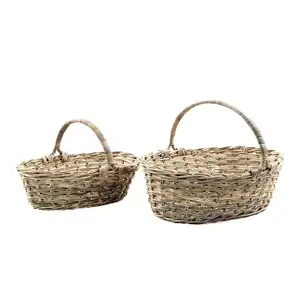 Panier à fruits de forme ovale, accessoires de rangement en rotin kubu gris tissé avec doublure intérieure en plastique