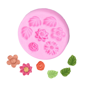 Moule en silicone pour décoration de gâteaux et de fondants, forme ronde, variante 3D, motif tournesol, marguerite, rose, prune, lotus et feuilles - Product Image 6