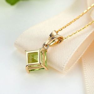 Pendentif de bijoux de mode Xinfly Princess Square en or pur 18 carats avec pierre verte Olivine Peridot AU750 - Product Image 4