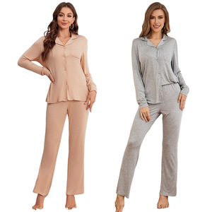 Pijamas de Manga Larga y Pantalones Rectos al por Mayor, Directamente de Fábrica, Ropa de Dormir de Color Sólido para Mujer - Product Image 6
