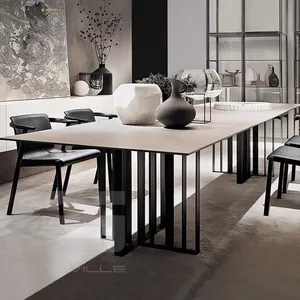 Ensemble table à manger luxueux en acier inoxydable, rectangle et marbre Tables de salle à manger modernes