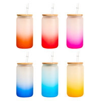 Nouvelle Tendance 2026 – Bouteille d'eau en verre dépoli avec couvercle en bambou et paille, 20oz et 16oz, pour boissons gazeuses