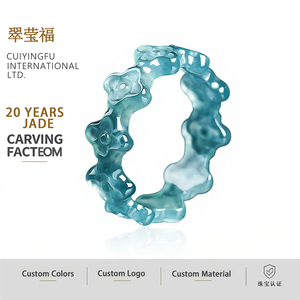 Anillo de Jadeíta Natural Azul Agua, Joyería para Mujer, Diseño Original de Trébol Verde Tallado, Regalo con Certificado de Tasación JZ35 - Product Image 1