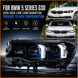 สำหรับ BMW ซีรีส์ 5 G30 G38 ปี 2018-2020 อัพเกรดเป็นรุ่นปี 2026 สไตล์ G68 ไฟเลเซอร์สีน้ำเงินแบบรมควัน ไฟ DRL แบบไล่ระดับ ไฟหน้า LED แบบ Sequential สำหรับรถยนต์ - Product Image 2