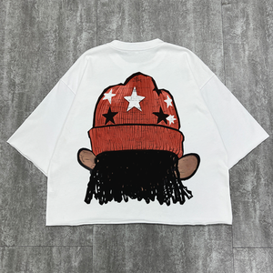 Camiseta de algodón 100% de alta calidad, estilo streetwear, blanca, con estampado, cuello redondo, diseño de diseñador, de gran gramaje y corte oversize. - Product Image 2