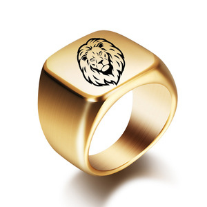 Bague en acier inoxydable tête de lion 18 mm carrée, bijoux de mode pour homme, cadeau, options de couleurs bleu, noir, or, argent - Product Image 3