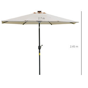 Outsunny Garden Umbrella? 270x245Hcm avec manivelle d'ouverture et d'inclinaison, lumières LED et panneau solaire, blanc crème - Product Image 3