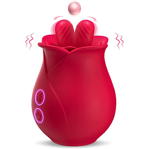 Vibrateur en forme de rose, 10 modes, léchage de la langue, succion, rechargeable, en silicone, masseur du point G, masseur des mamelons, étanche IPX7, non lubrifié - Product Image 1
