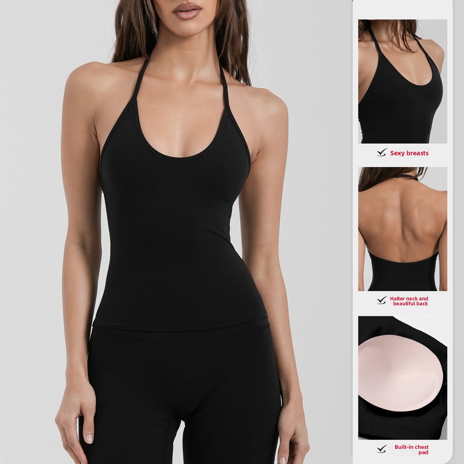 Cross-border New Halter-neck Thin-strap Spandex/Nylon Yoga Sports tank Top Sweat-Wicking Fabric Padded Cups Tight-fitting Design