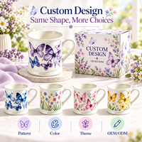 Mug en céramique personnalisé avec motif floral et papillon, avec boîte cadeau, design imprimé de fleurs personnalisé, tasse en porcelaine pour la maison, vaisselle