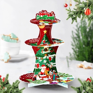 Petit porte-gâteau de Noël de bureau avec décorations de rennes et de Père Noël, parfait pour la présentation de bonbons de fête et la décoration de table - Product Image 1