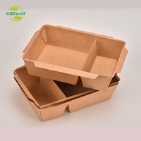 Boîte à lunch en papier kraft jetable, pièces, de qualité alimentaire brun, conteneurs de stockage des aliments 2 compartiments