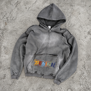 Sudaderas con Capucha Brillantes Negras con Cremallera, 500gsm, Sin Forro, de Moda, Tallas Grandes para Hombre, Sudadera Tipo Pullover - Product Image 3