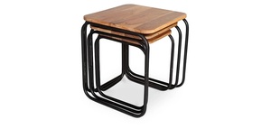 Handmade Versatile Set of 3 <b>Industrial</b>-Style Nesting Coffee <b>Tables</b> Modern Design with Metal Frame Wooden Top Home Living Room - Product Image 3