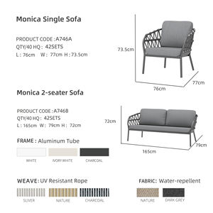 Juego de Sofás de Jardín de Lujo, Muebles de Cuerda, Muebles de Patio Modernos de Aluminio, Sofá de Exterior para Hotel - Product Image 3