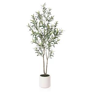 Olivo falso de 6 pies, plantas de olivo altas artificiales, árbol de seda de oliva en maceta para el hogar moderno, oficina, sala de estar, decoración del suelo - Product Image 1