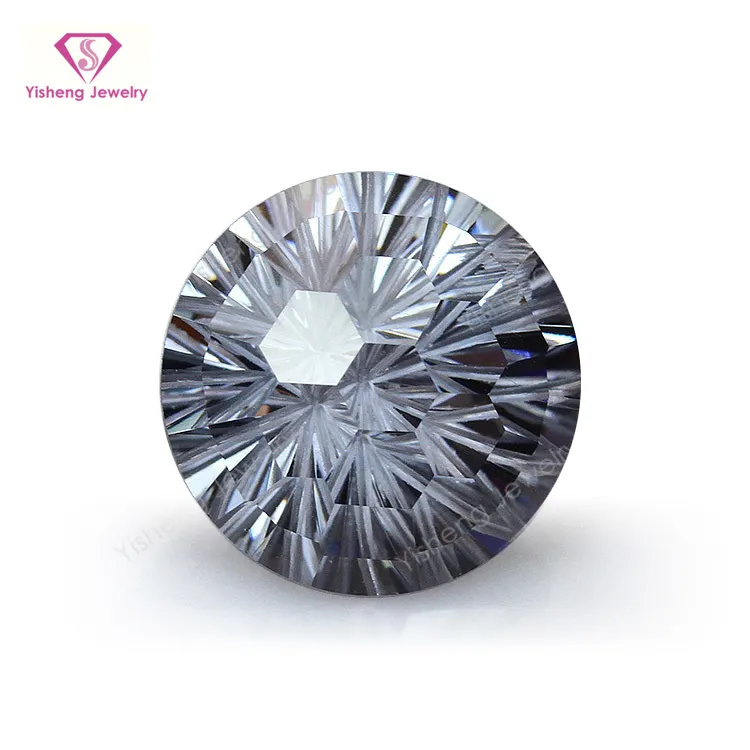 พลอยเทียม CZ สีฟ้าเทียม,เพชรสังเคราะห์ทรงหลวมตัดดอกเบญจมาศทรงกลม