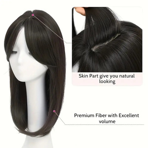 Europese Amerikaanse pruik zonder kant, vervangende pruik voor dames, lang krullend haar, verloopkleur, achtkarakterige zijscheiding met pony - Product Image 2