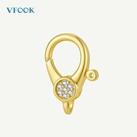 VFOOK Findings Fermoir Mousqueton en Or Massif 18K Anti-ternissement avec Boucle Goutte d'eau et Pierre Pavée, pour Femmes et Hommes