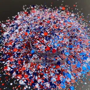 Hot Selling Metallic Red White Blue Chunky Mix Nail Glitter Flakes for Crafts Resin