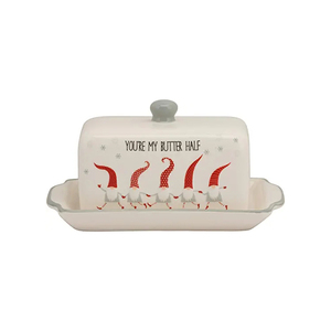 Calcomanía navideña personalizada plato de mantequilla blanco de porcelana de cerámica con tapa - Product Image 2